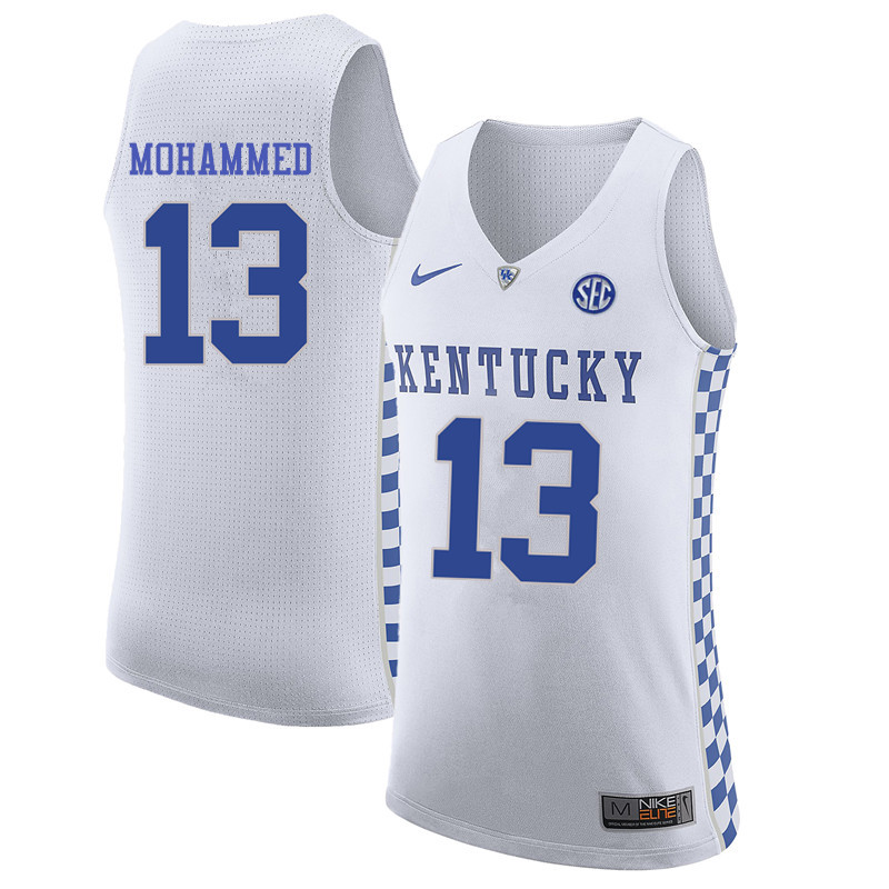 Men Kentucky Wildcats #13 Nazr Mohammed College Basketball Jerseys-White - Click Image to Close